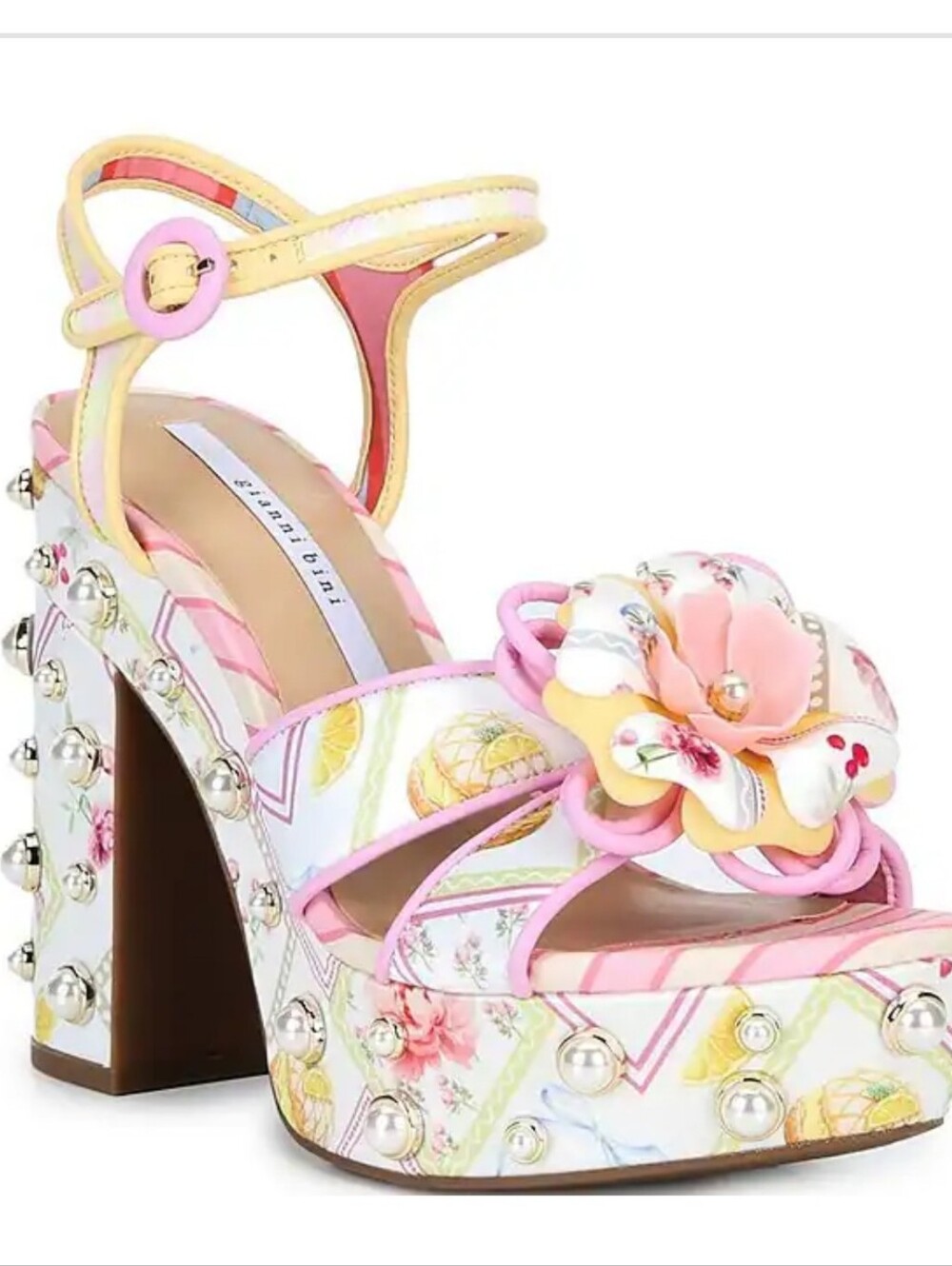 Gianni Bini the Brook Two Floral Postcard Pearl-Stud Platform Sz 8
